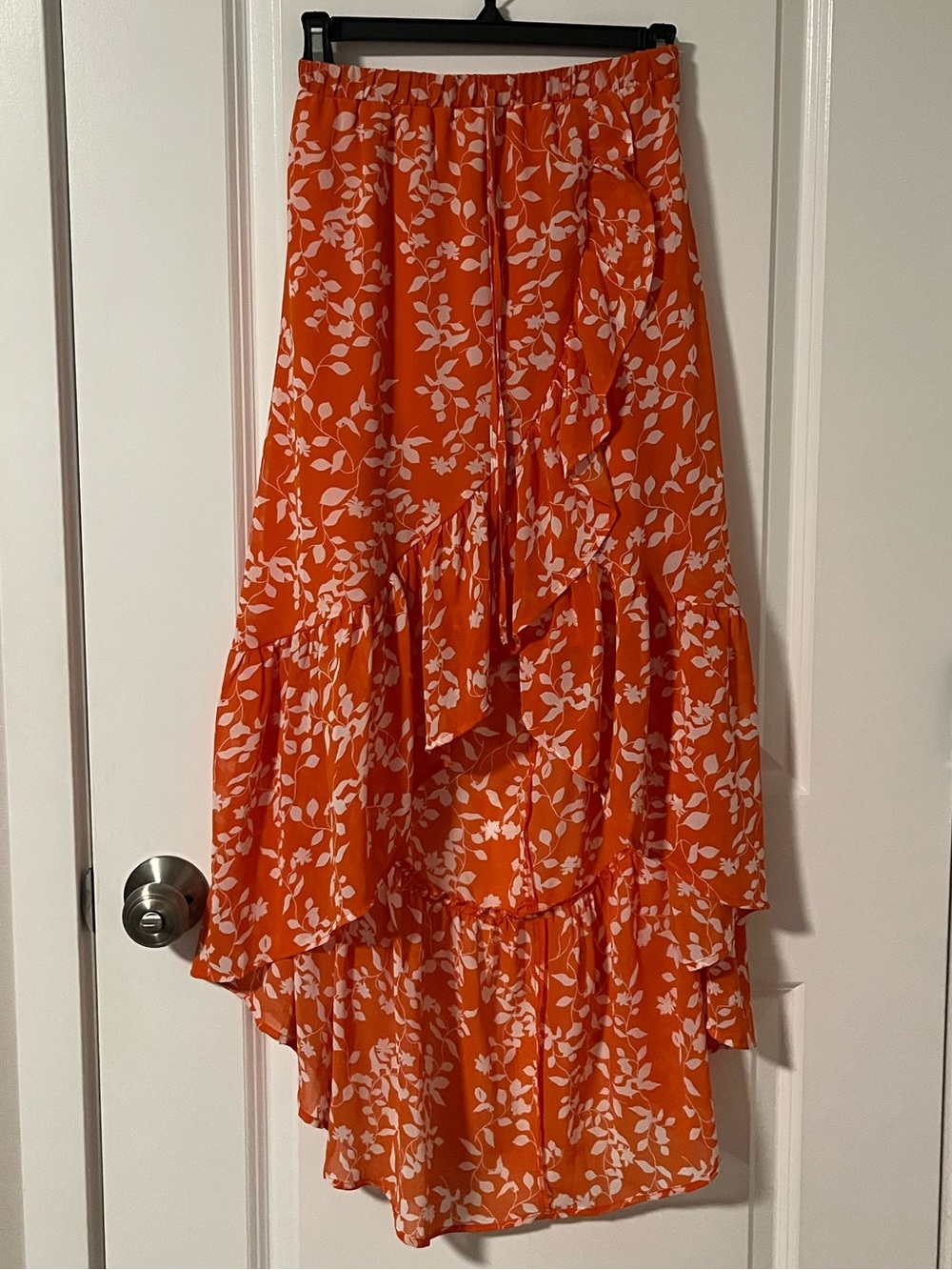 FAVLUX Orange and White Floral High-Low Ruffle Skirt